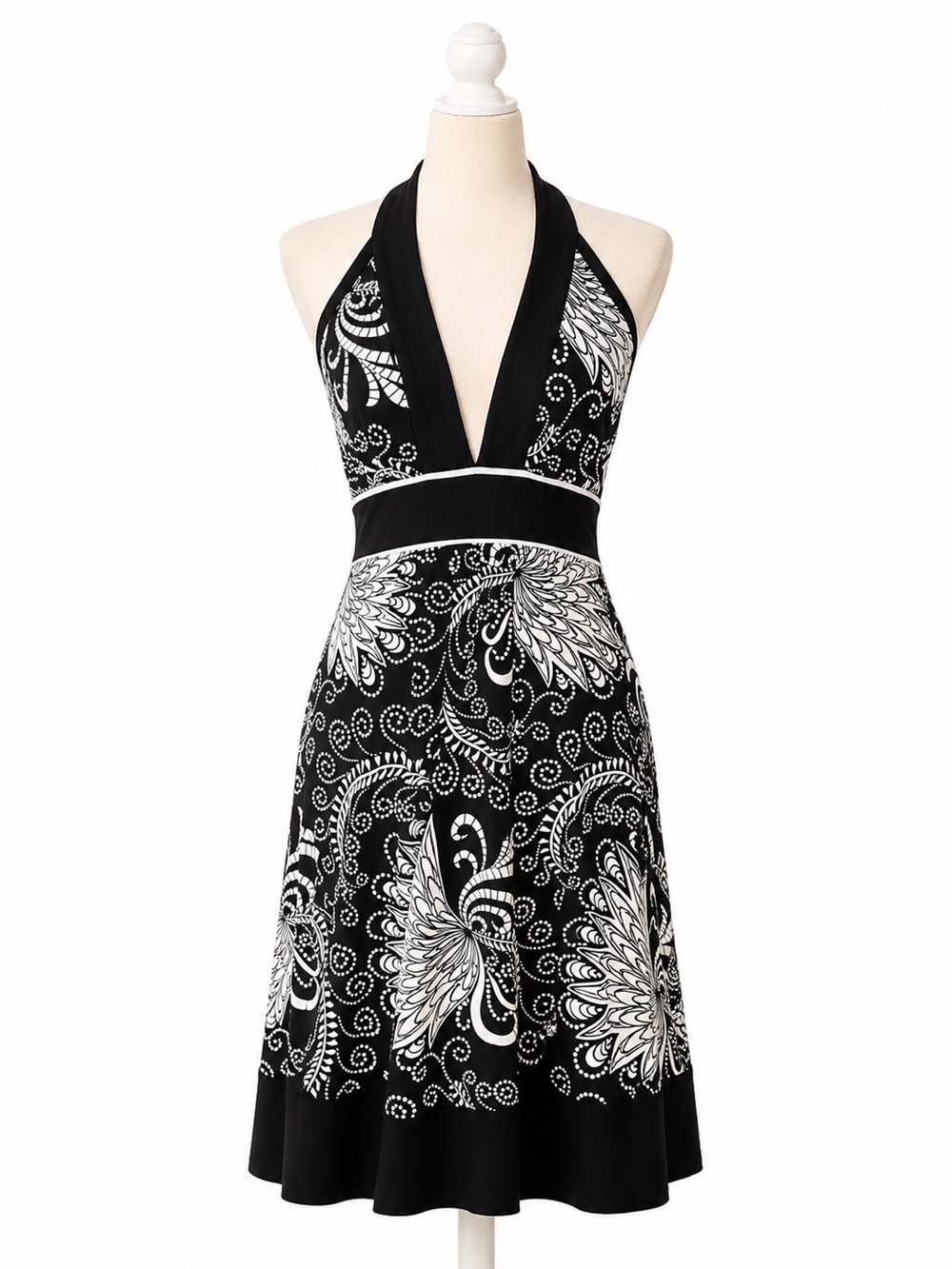 Y2K Wet Seal Halter Dress Black White Paisley Tie Back Mini Dress Mcbling Size M